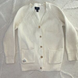 Vintage Polo Ralph Lauren Cream Cotton Cable Knit Button Up Cardigan Girls 6X
